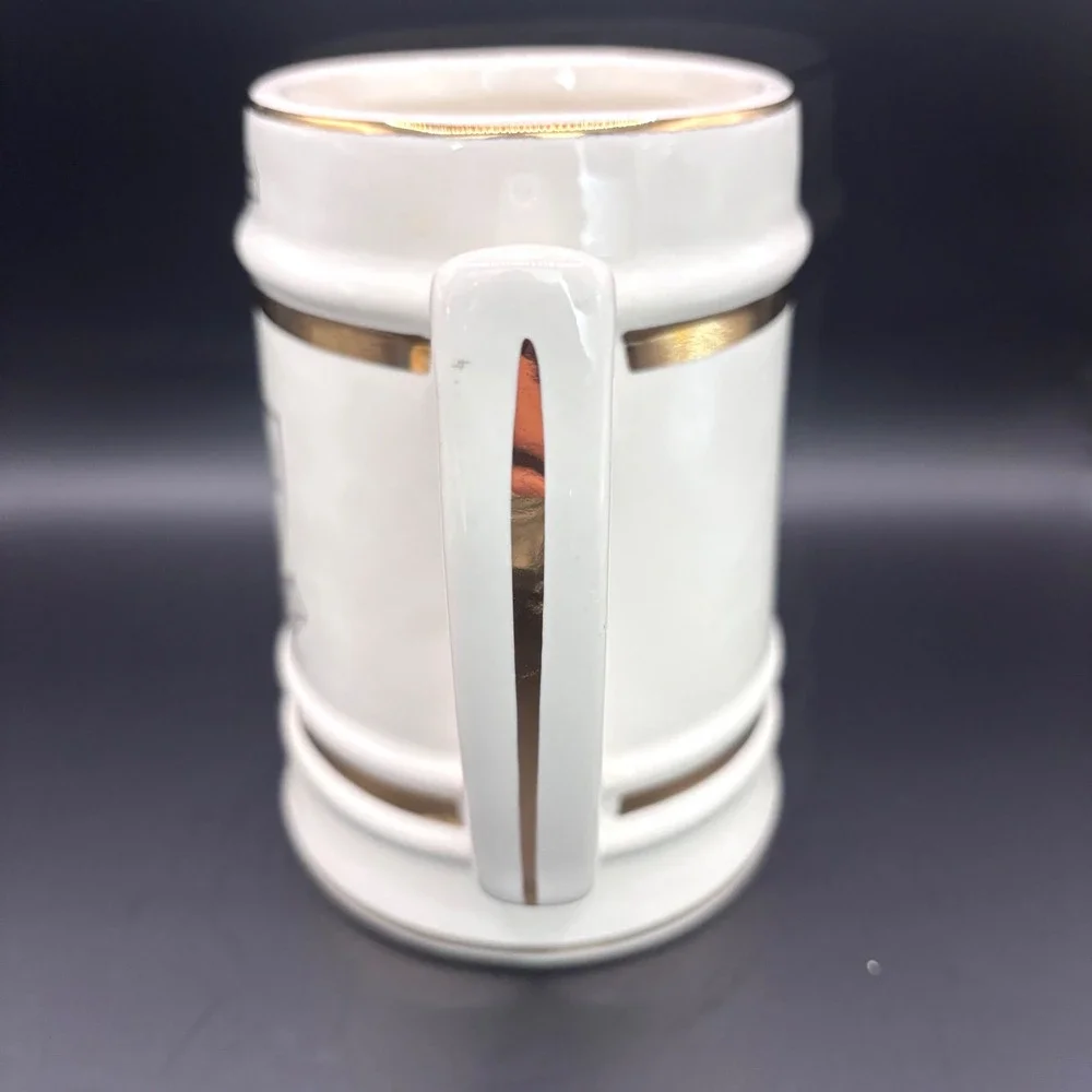 Vintage 1960s‎ Harvard Beer Stein Mug Ceramic Ivory Gold VERITAS